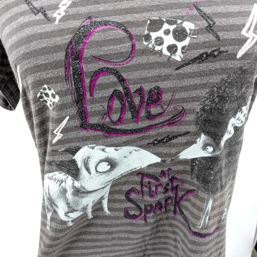 Disney Corpse Bride T Shirt‎ Emily Graphic Striped V Neck Goth L